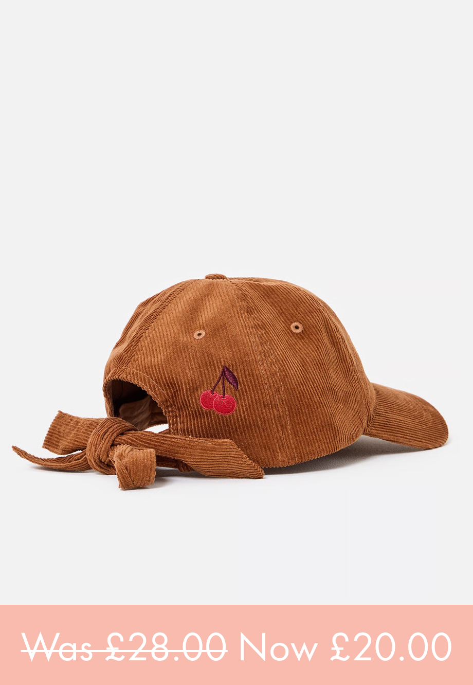 Tan Corduroy Bow Cap Hat with Cherry Motif